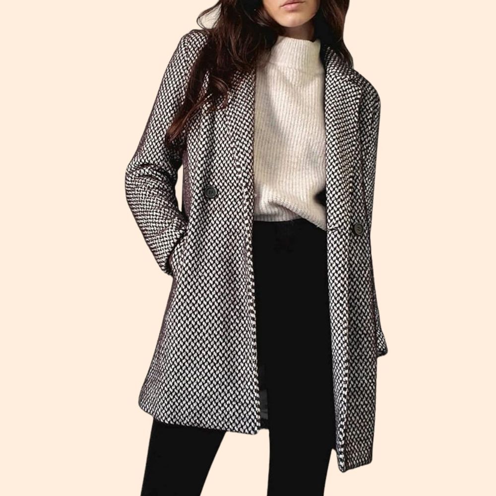 LBLC the label Black & White Patterned Double-Breasted Coat
